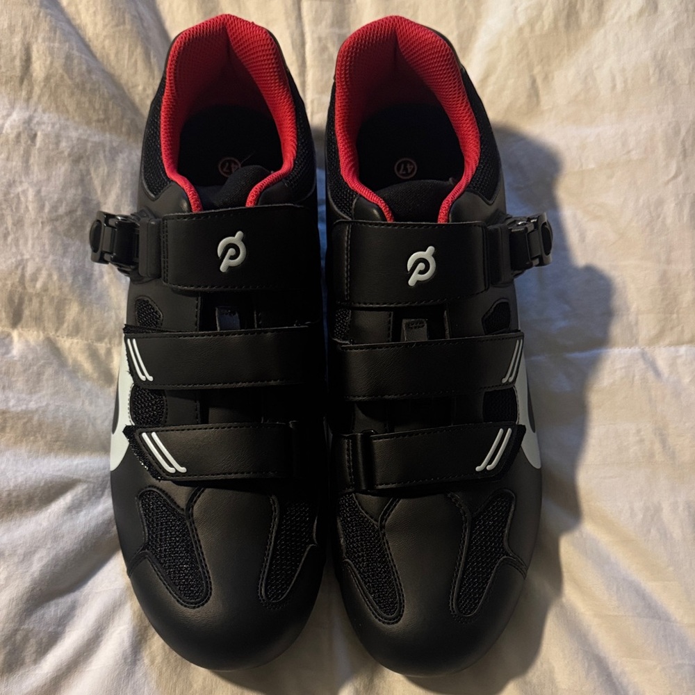 Peloton Black Cycling Shoes with Red Accents